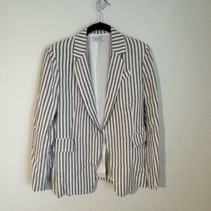 Anthropologie Olivaceous linen pinstripe seersucker blazer